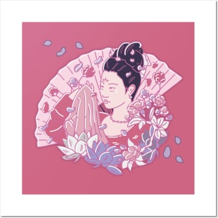 Chinese Traditional Hanfu Woman Flowers illustration petals Posters and Art